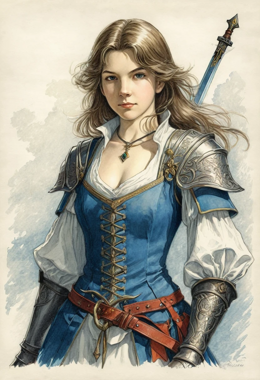 1) litography drawn by Pamela Colman Smith. 2) In pencil color, hd, with perfect body and face. 3) Castlevania style. 4) Girl with one sword or spade