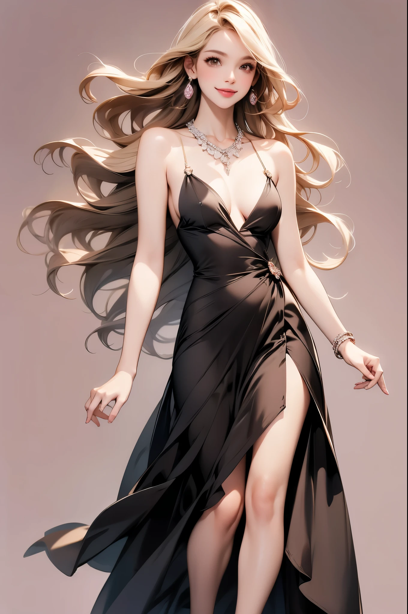full body,high resolution,smile,woman,woman1人,adult,Clear,cute, Blonde Hair,BREAK, Brown eyes,BREAK,
Hostess,Black Dress,Diamond Necklace,BREAK,
Facing forward,BREAK,Pink background,
