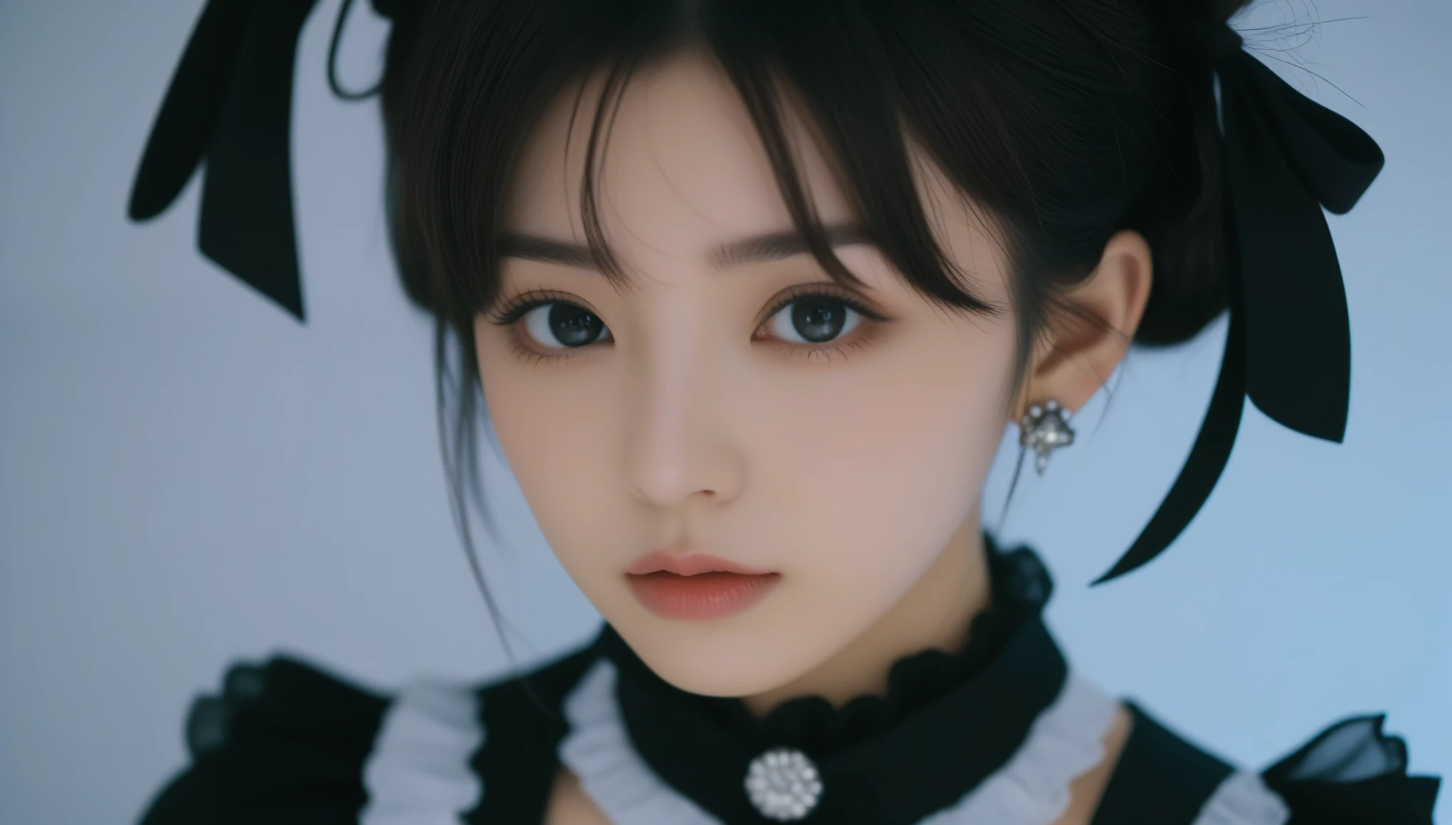 8k, Ultra-high resolution, Highest quality, masterpiece, 三分割法によるphotograph,Surreal, photograph, 1 Girl, (16 years old:1.3), pretty girl, Cute Face, Beautiful eyes in every detail, 細かくdetailedに,masterpiece,One Girl:1.2,Japanese female announcer,extream close up,Serious expression,Black short hair,Messy hair,Maid Android,((Fusion of Gothic Lolita and Lolita fashion:1.3)),bracelet, chest, choker, clavicle, Earrings,Futuristic cityscape ,Perfect and beautiful face ,完璧でCute Face, Skin with attention to detail, Perfect limbs、Narrow waist,Looking at the audience,(((Ideal body type))),Aカップの小さなchest :2,Portraiture:2,Perfect Anatomy,鮮明なdetailed,detailed,Surreal,Light and shadow,spotlight