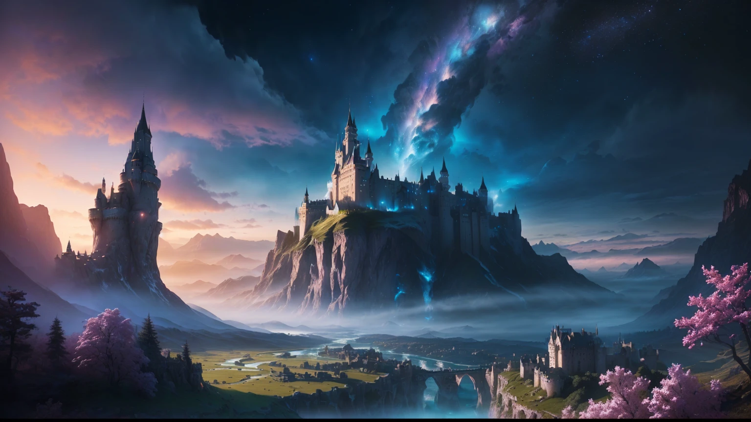 there is a castle in the middle of a mountain with a river, fantasy castle, matte painting in fantasy style, 4k fantasy art, magical castle, medieval fantasy landscape, epic castle with tall spires, epic dreamlike fantasy landscape, unreal engine fantasy art, 4k highly detailed digital art, 8k fantasy art, impressive fantasy landscape, dreamy matte painting, fantasy matte painting
