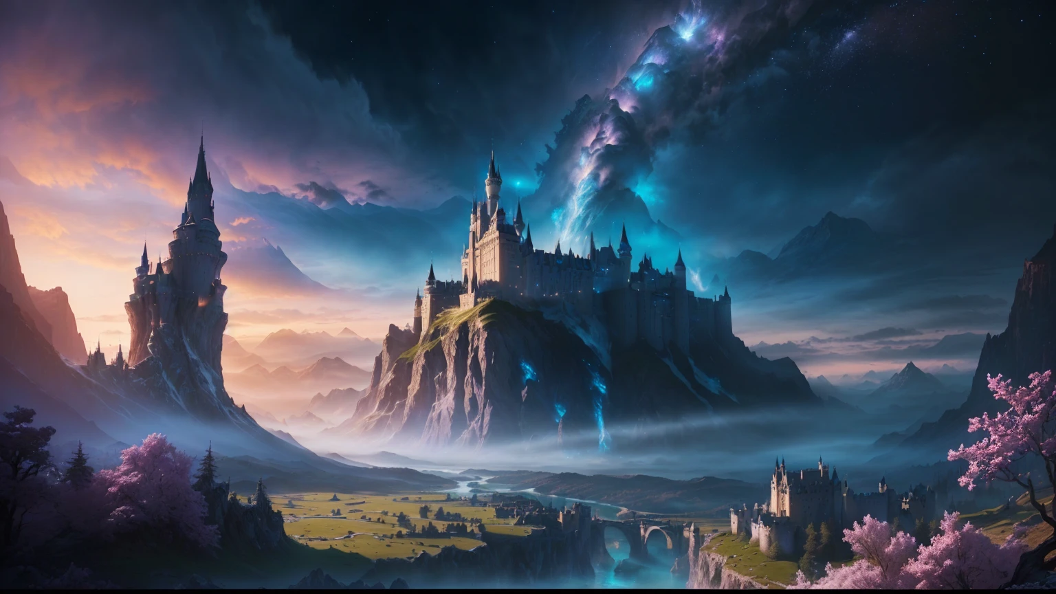there is a castle in the middle of a mountain with a river, fantasy castle, matte painting in fantasy style, 4k fantasy art, magical castle, medieval fantasy landscape, epic castle with tall spires, epic dreamlike fantasy landscape, unreal engine fantasy art, 4k highly detailed digital art, 8k fantasy art, impressive fantasy landscape, dreamy matte painting, fantasy matte painting