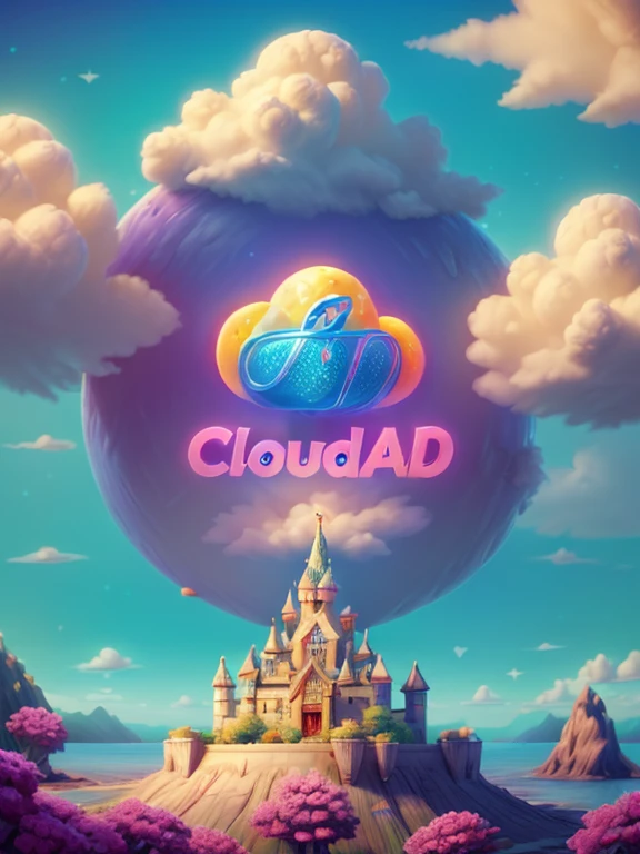 clouadad word, diamond, dreamy, fantasy art, colorful flowers sea, 8k, masterpiece, pixar, wonderland, dreamwork, castle