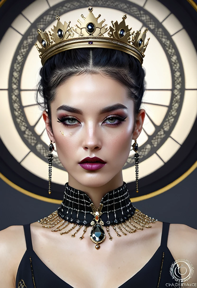 The English crown, Sick Obsession,Victory Over the Fallen Foe, Cyberpunk, Hyper Detailed, Epic, detailed in the style of Charlie Bowater, Tom Bagshaw, single face, symmetrical, beautiful, symmetric, insanely detailed and intricate, hypermaximalist, elegant, ornate, luxury, elite, James