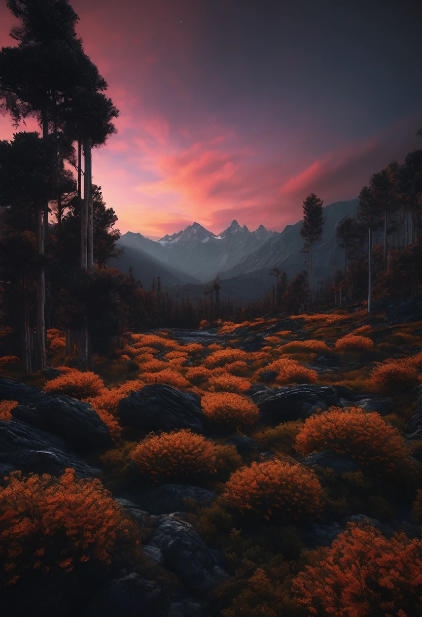 black aesthetic landscape, 8k, masterpiece,