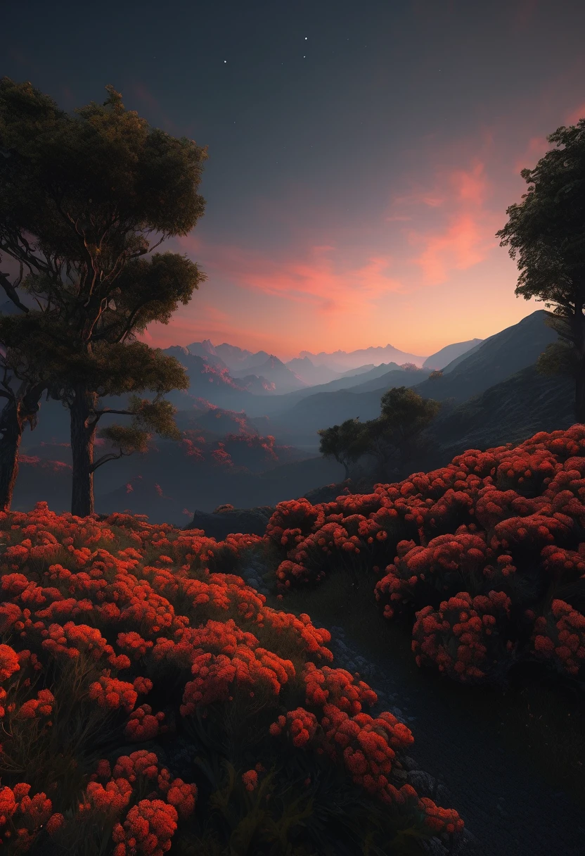 black aesthetic landscape, 8k, masterpiece,