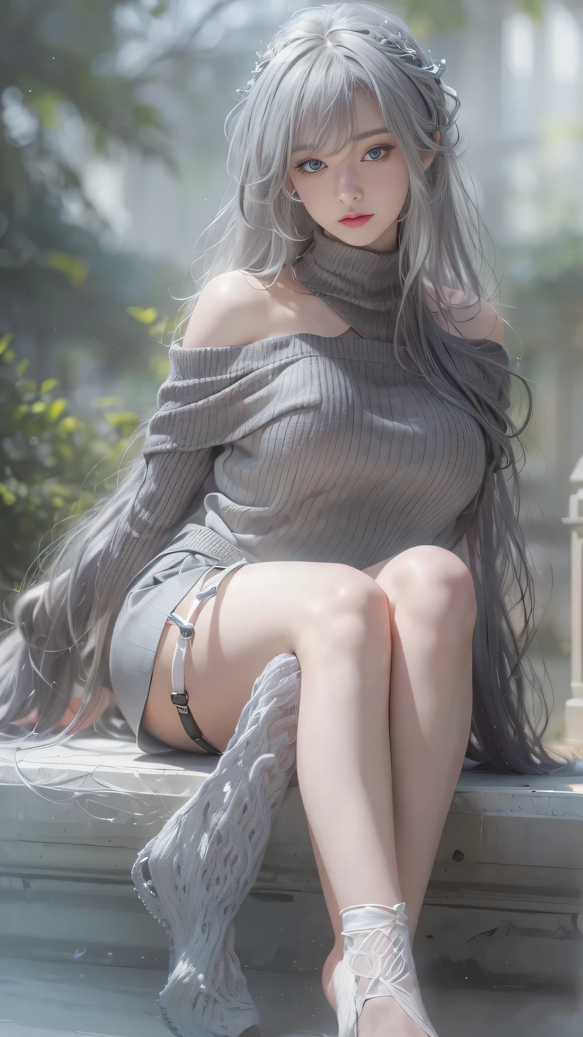 White balance、(Highest quality:1.4)、(Real:1.7)))Surreal portrait of a beautiful girl、Super beauty、((One Girl:1.4))、ShineNatural skin texture、author:by Luis Royo(by Luis Royo)、19 years old、(Both arms:1.4、Both legs:1.4)、(Perfect Anatomy:1.4)、(Perfect Anatomy:1.4)、(perfect woman body:1.4)、Portrait of a Girl、Close-up photo、Full body photo、(Woman lying in the palace))、((Tabletop:1.4)、 (Highest quality:1.4)、(Realistic:1.7)、、Beautiful girls、Super Beauty、((One Girl:1. 4)、Shine、Natural skin texture、author:Luis Royo、19 years old、(Perfect female body:1.4)、(Perfect female body:1.4)、(Perfect female body:1.4)、4)、Portrait of a girl、Close-up photo、(Full body photo)、Fantasy art、Soft Front Light、Beautiful expression、Cute Face、Beautiful breasts、 Big Full Breasted:1. 2、Beautiful ass、Beautiful Eyes、Clear and eye-catching、Beautiful and attractive、Beautiful Eyes、Narrow waist、RAW Photos、Red lips、((Gray Hair、Long Hair))、1 Screen Display、)((Off-the-shoulder hand-knitted sweater))、((Black tight skirt))、(Sexy posture)、(Milky Way in the Sky)、((T-back shorts))、((Black garters and garter belts))、(Laughter)、((Vaginal orchid))、(Red border、accent)、