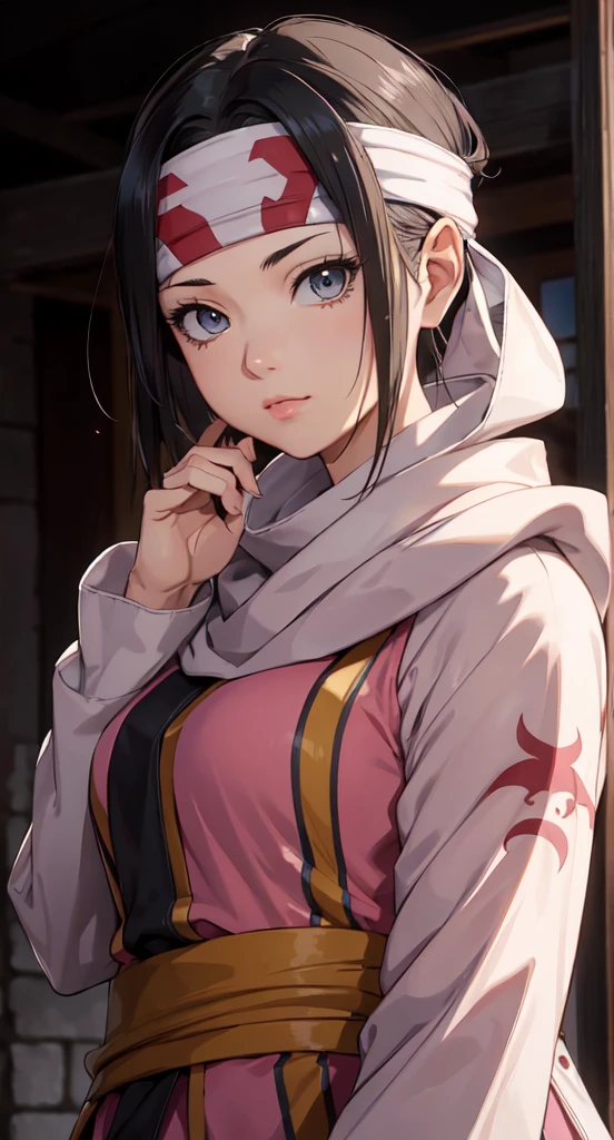 (Shino Asada)  masterpiece), best quality, high resolution  1girl bob cut medium hair standing alone cowl headband on forehead profile image looking at viewer beautiful eyes beautiful face  extremely detailed pink clothing girly kyoukai Shino Asada Shino Asada  (Shino Asada)