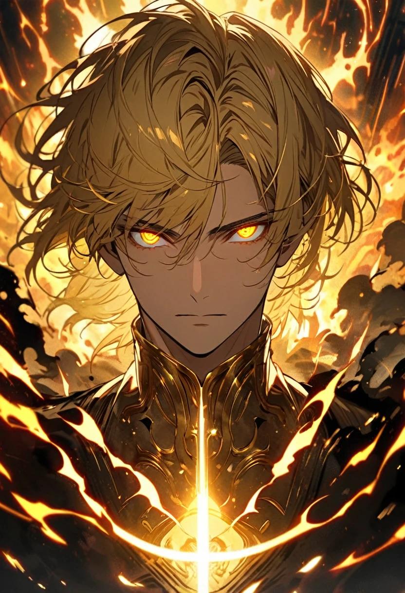 male, solo, handsome, god, god eyes, glowing eyes, blond hair, golden, aura, holo, beautiful, beautiful color, high detail, golden eyes, god eyes