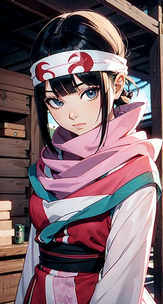 (Shino Asada) masterpiece), best quality, high resolution 1girl bob cut medium hair standing alone cowl headband on forehead profile image looking at viewer beautiful eyes beautiful face extremely detailed pink clothing girly kyoukai Shino Asada Shino Asada (Shino Asada)