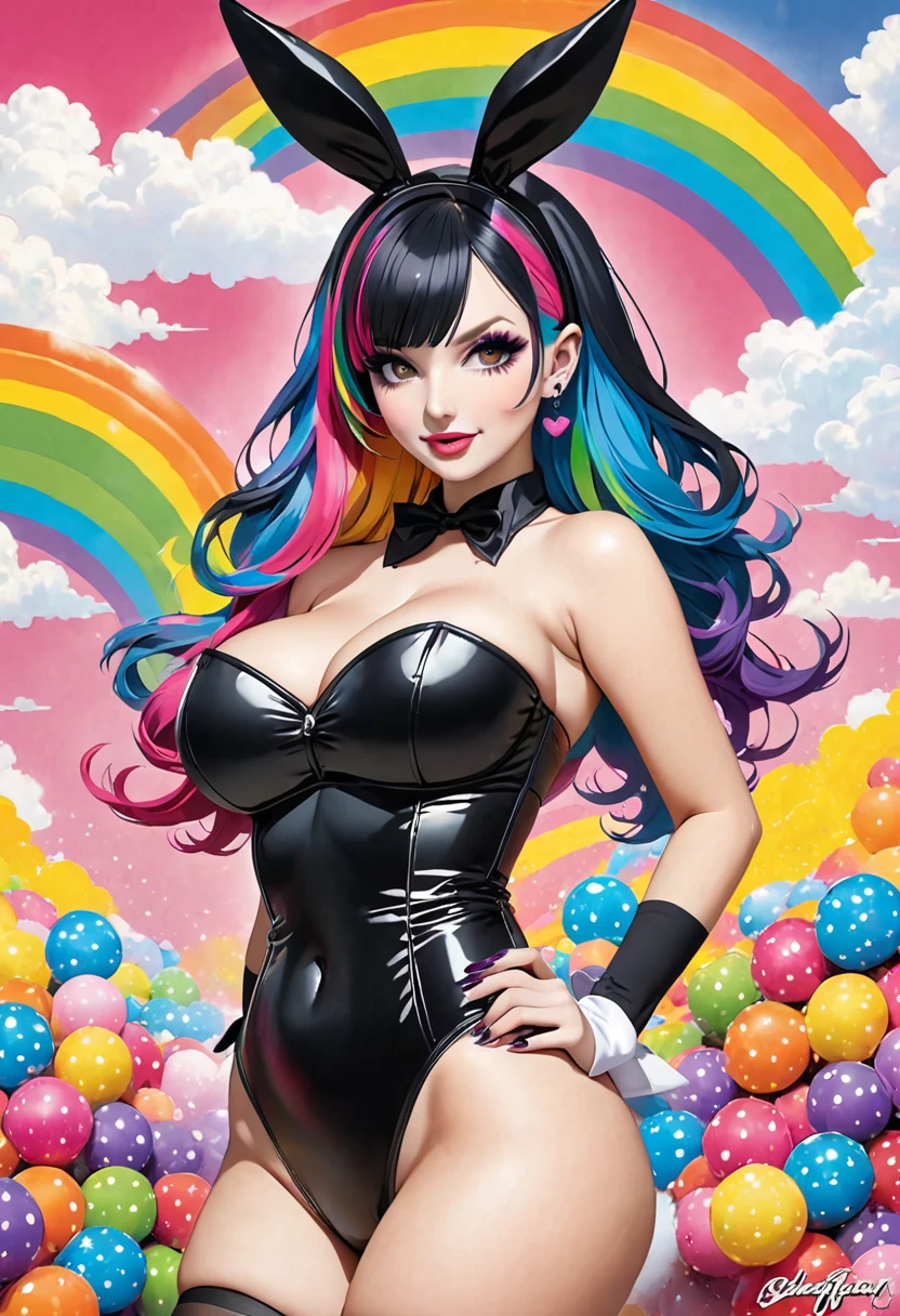 Busty goth Playboy bunny with rainbow hair 