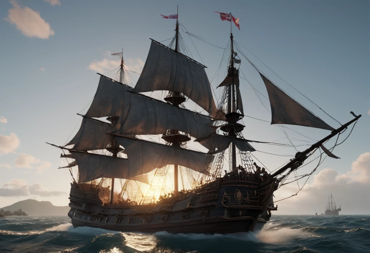 (2 Galleons:1.4)、 (Naval battles:1.2)、 (Galleon Fire:1.2)、(Galleon Explosion:1.2)、(Torn sails:1.2)、 (Realistic:1.2),Very detailed, 8k, masterpiece, (intricate details 1.2)