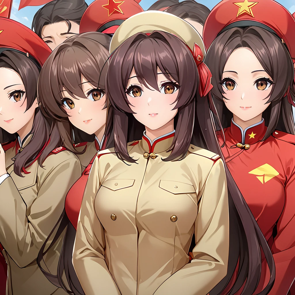 Leader man and his five female military ranch employees working