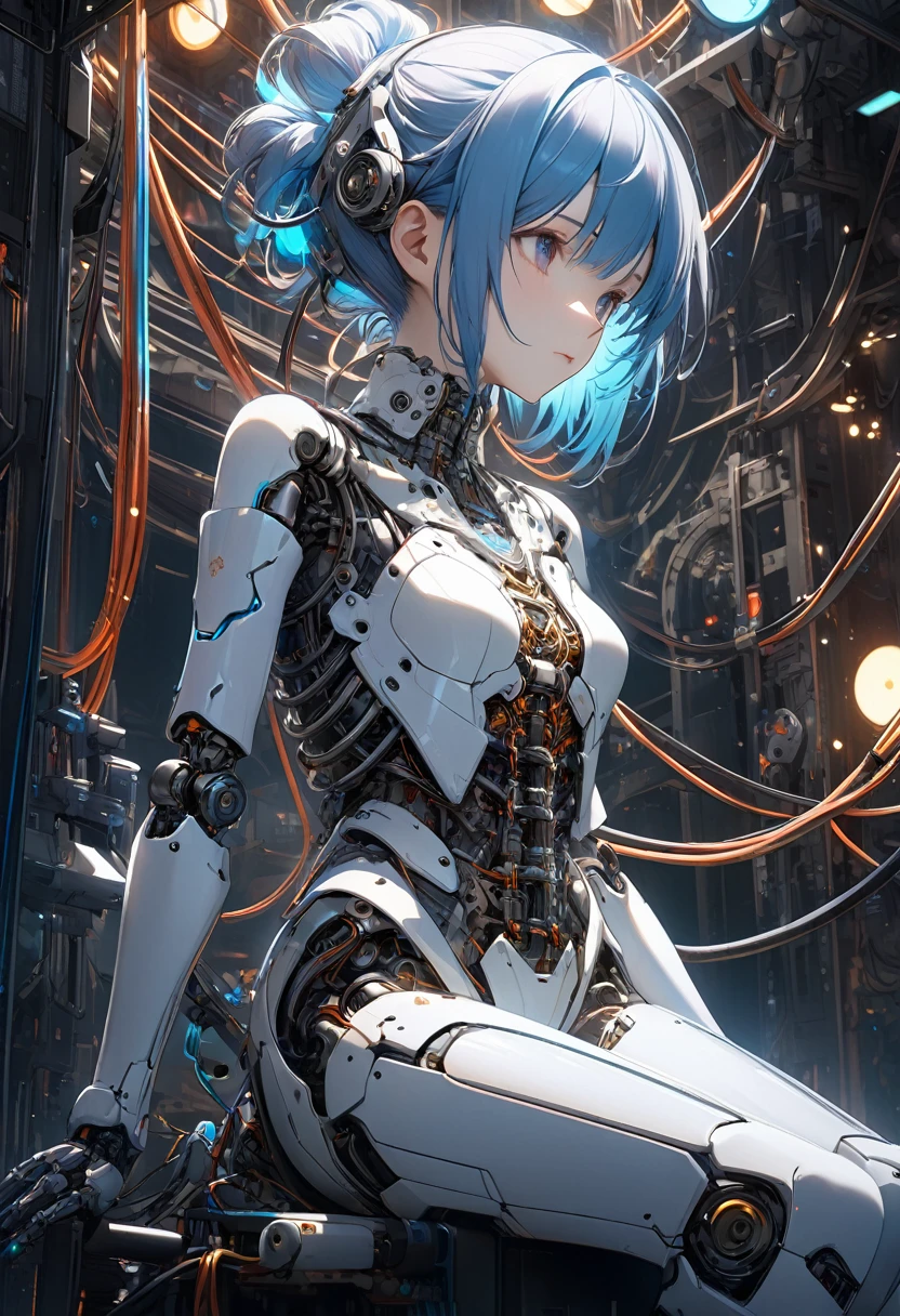 (((masterpiece))), (((best quality))), ((ultra-detailed)), (highly detailed CG illustration), ((an extremely delicate and beautiful)),cinematic light,((1mechanical girl)),solo,(cowboy shot:1.2),(machine made joints:1.2),((machanical limbs)),(blood vessels connected to tubes),(mechanical vertebra attaching to back),((mechanical cervial attaching to neck)),expressionless,(wires and cables attaching to neck:1.2),(wires and cables on head:1.2),(character focus),science fiction,extreme detailed,colorful,highest detailed, loongs,fengs,background,