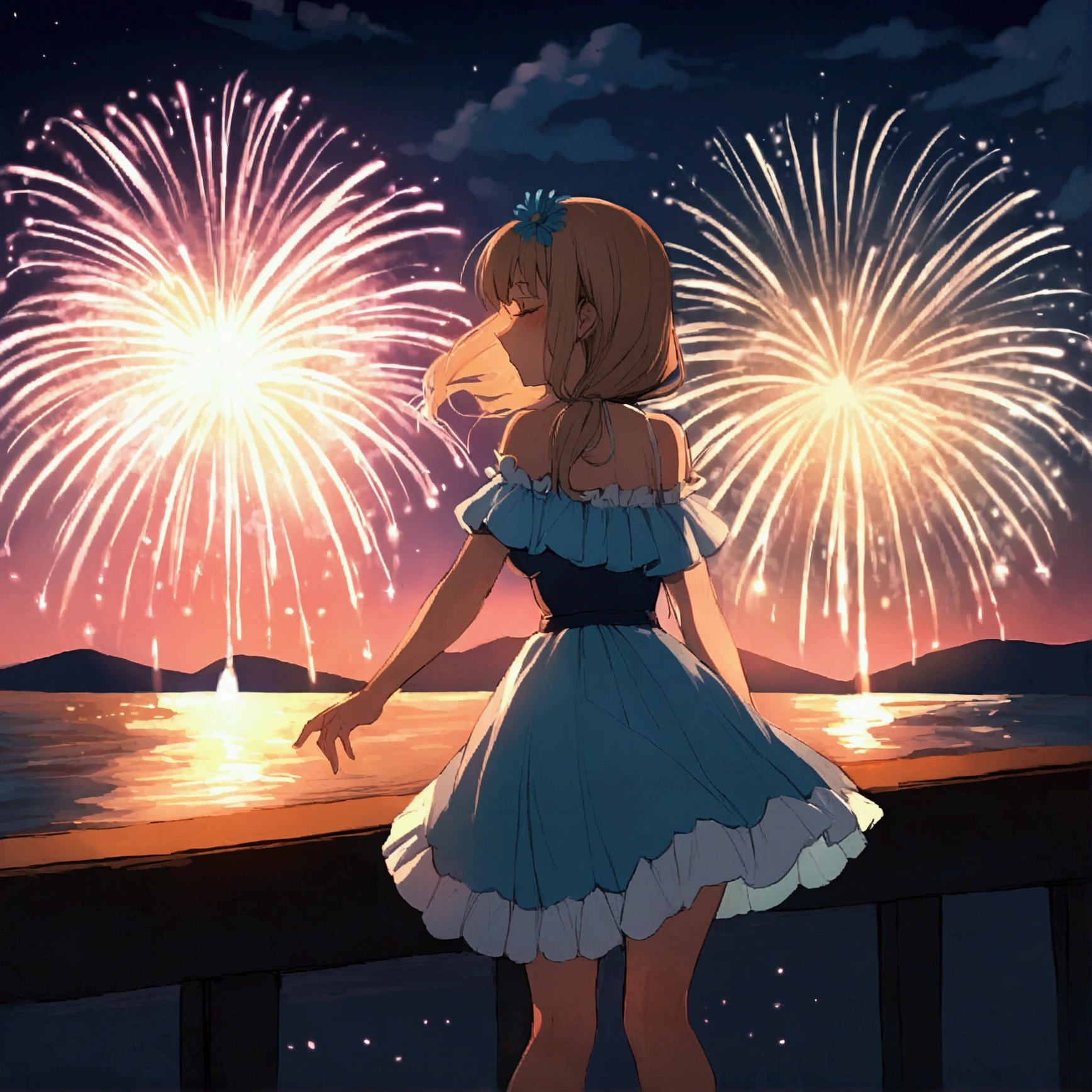 　Fireworks woman　summer　Nostalgic　painful　