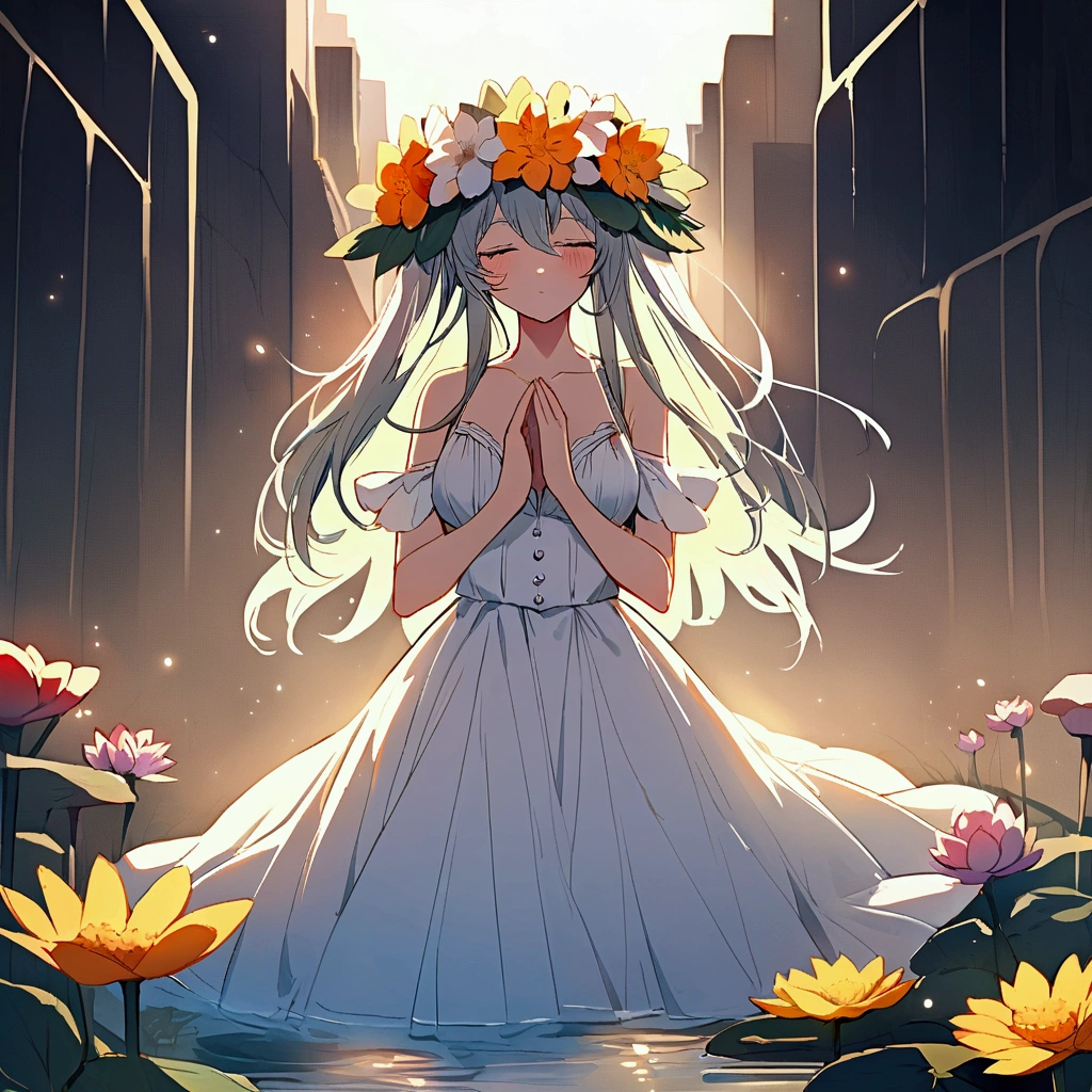 flower woman summer Nostalgic painful water lily