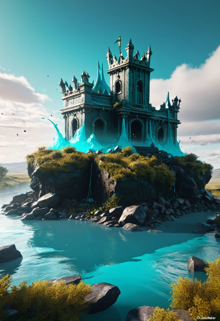 The English crown, Sick Obsession, Victory Over the Fallen Foe, Black and Turquoise, beautiful fantasy landscape, beautiful painting, unreal engine, trending on artstation and Pinterest, octane render, 8k, Trend