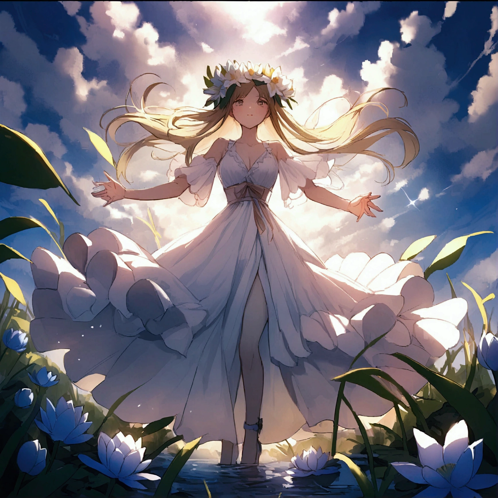 flower　woman　summer　Nostalgic　painful　 water lily