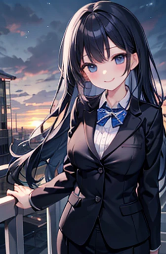 （Cute older sister:1.3）、smile,Spring atmosphere、In a suit、Goo Punch、evening、Long black hair、Large Breasts