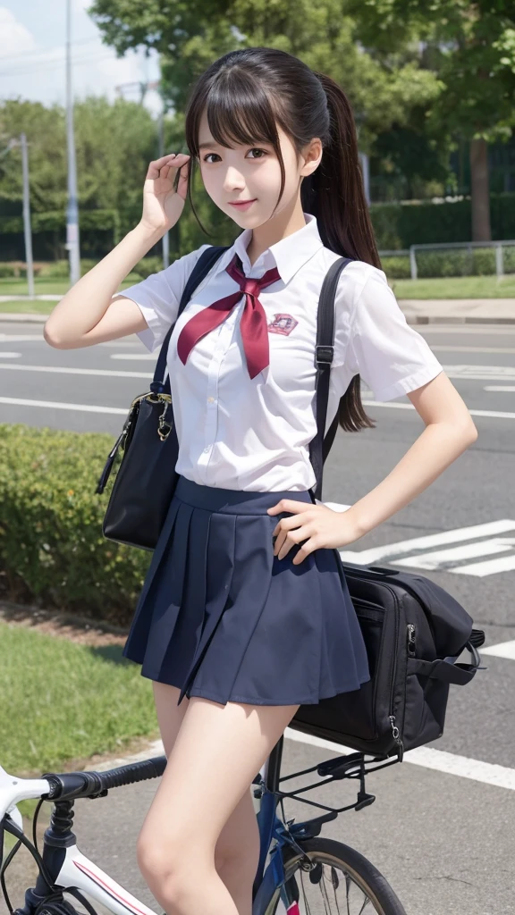 beautiful girl､high school girl､uniform､mini skirt､See-through､Fluttering in the wind､cycling