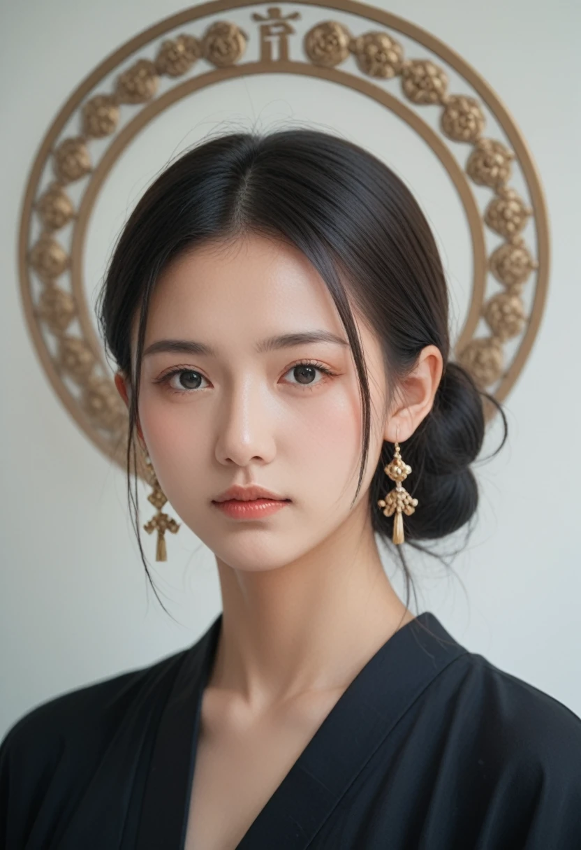 (Highest quality, 8k, masterpiece: 1.3)), (1 person: 1.4), 1 personの女の子, Japanese women, goddess, , Portrait Photography, High Contrast, God's Perspective, Aperture F1.2, Focal length 24mm, (whole body: 1.2), smile, Photo pose, Quality lace, Slip dress, Simple Cut dress, Branded Dresses, Simple Cut, Long black hair, Tying up hair, Highly detailed skin details, Detailed fabric texture