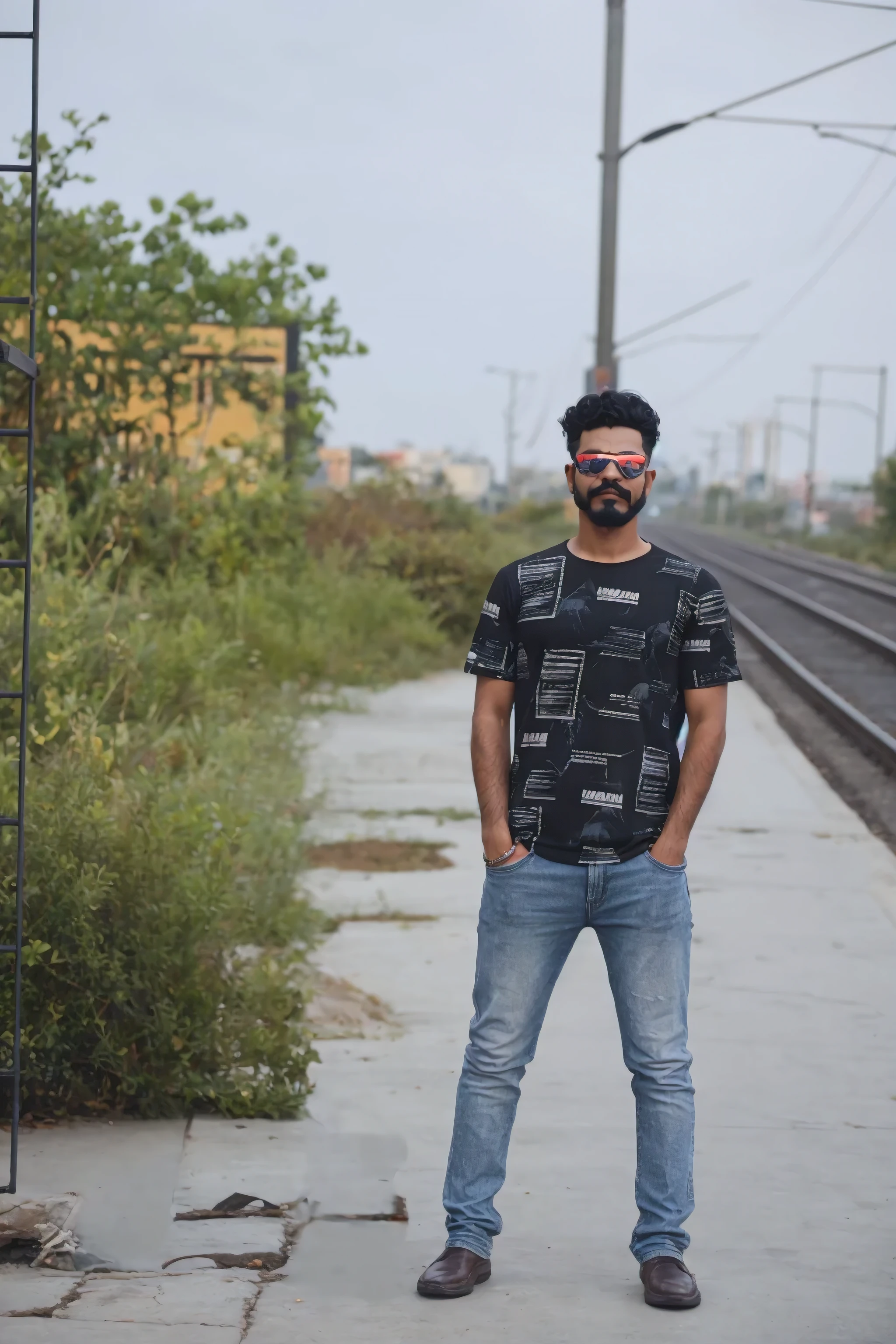 llluanggg, with beard and goatee mustache, black curly hair, wearing a black spider-man outfit without a mask, outfit with dark tones and vibrant red details, cyberpunk, 8K --auto
