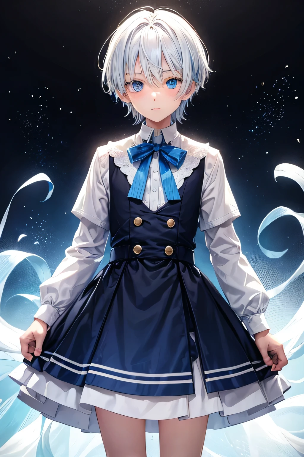 12 year old boy, blue eyes, cute, white hair
