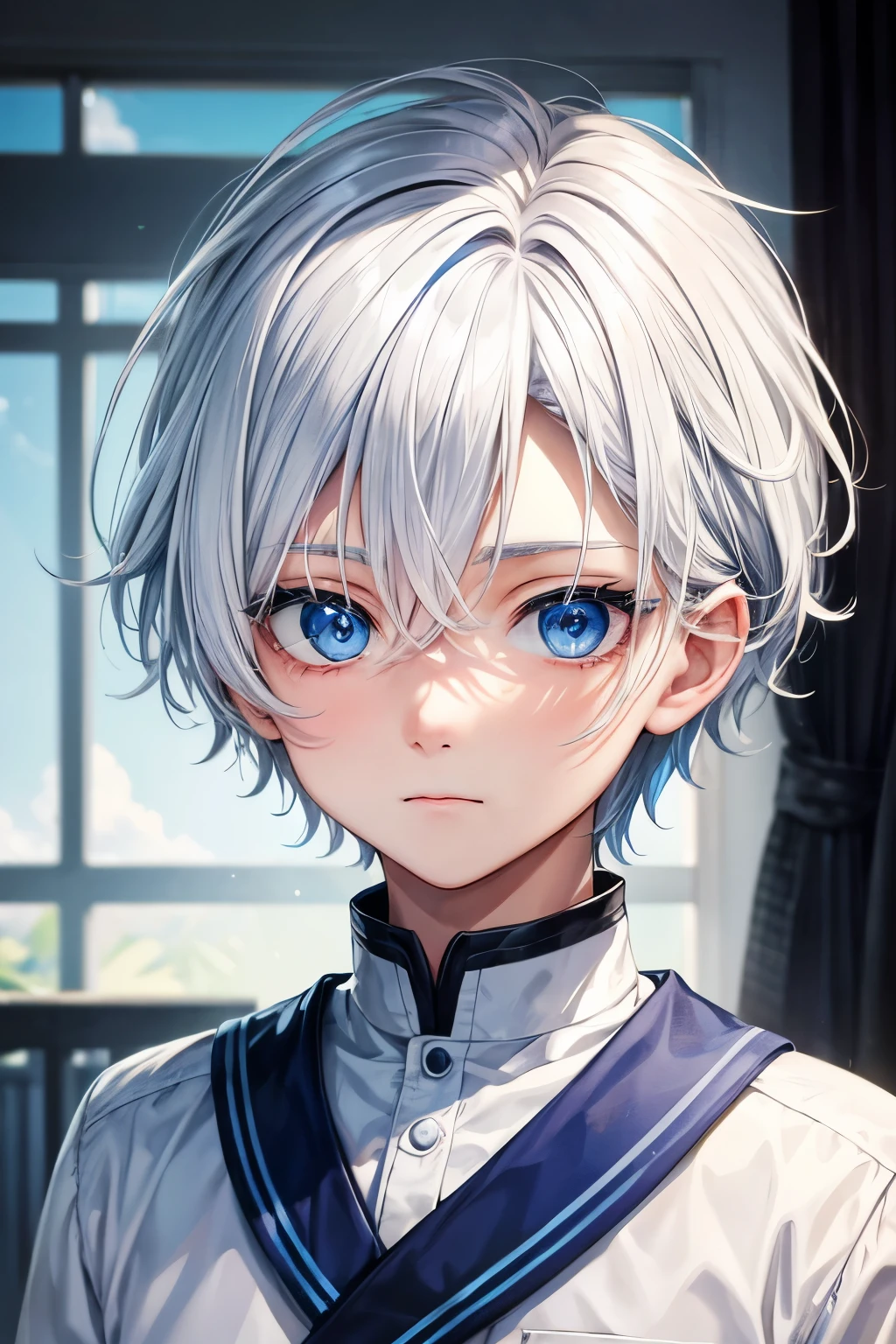boy, blue eyes, cute, white hair