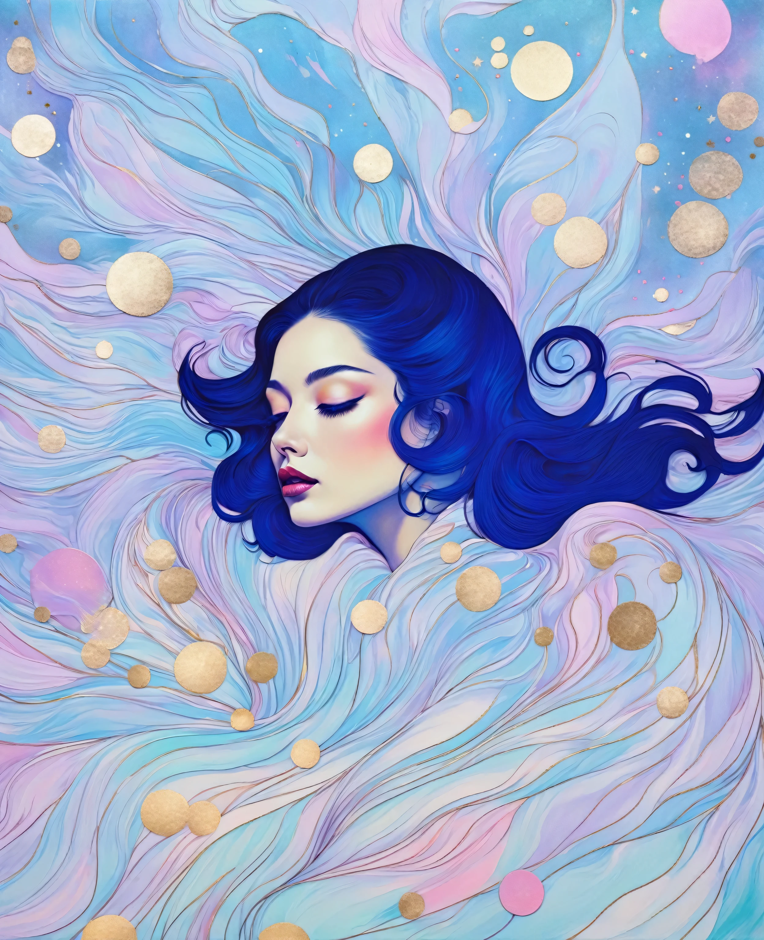 Chiaroscuro technique of sensual illustration of elegant woman , Retro and vintage ,チョコレートCosmos (Cosmos) Around the body, Matte Paint, Hannah Dale, By Harumi Hironaka, Very soft color, Vibrant, pastel, Very detailed, Digital Art, High Contrast, dramatic, Sophisticated, tone, Golden Ratio,