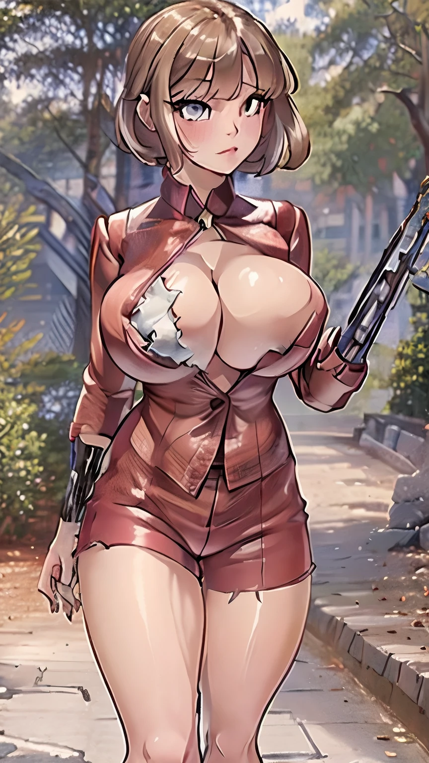 (masterpiece, Best Quality), 1 girl,    T-X, terminator 3, single mechanical arm, big breast, short hair, sexy 