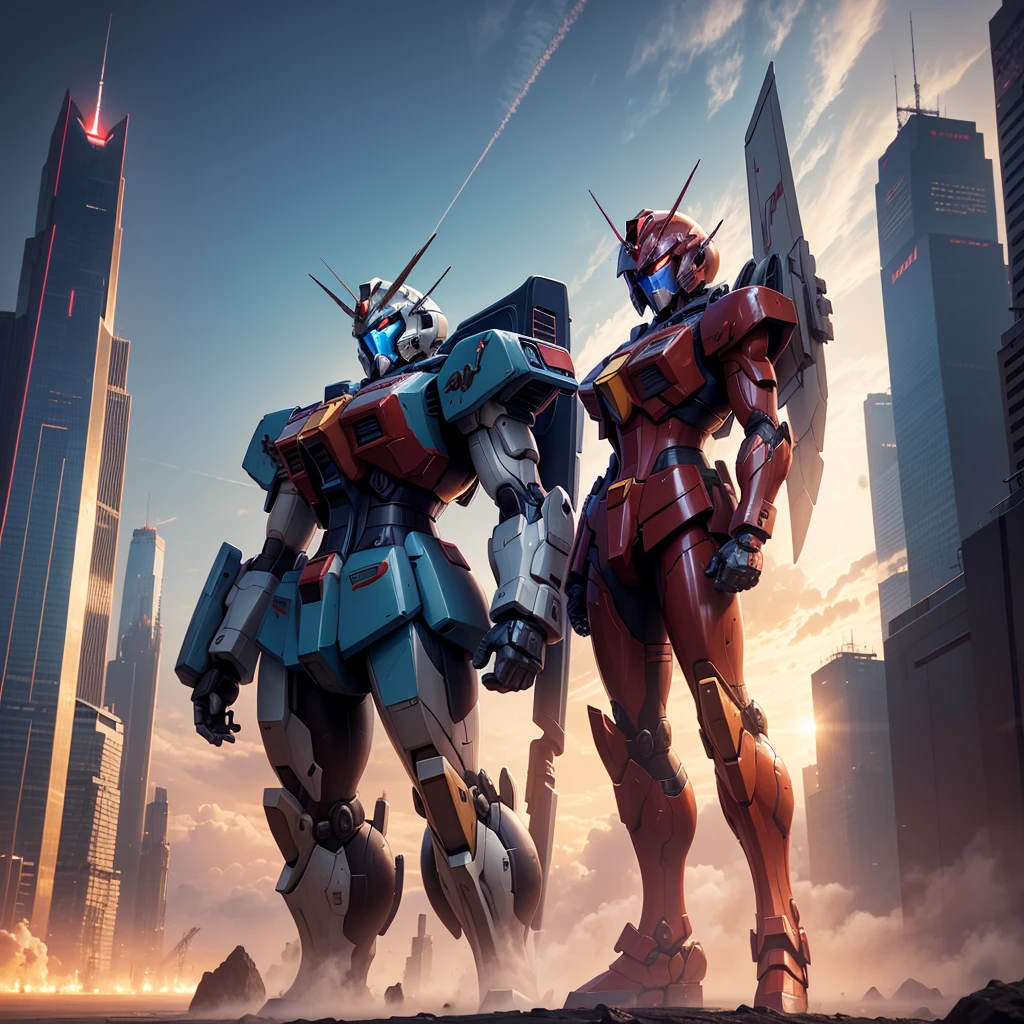 The gigantic and powerful Gundam stands tall,masterpiece,SF,masterpiece,Huge new Mobile Suit Gundam,Next Generation,future,cool,Red, black and purple design,Overall Image,Stunning visuals,Beam Saber,cyber punk,Ultra HD,Giant angel wings growing,Combat Robot,new gundam,Science fiction,A world beyond imagination,Skyscrapers,Evolving to infinity,romantic,future世界,new world,future都市