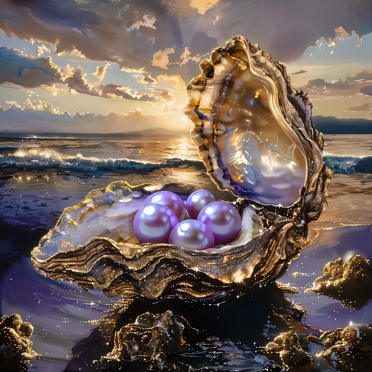 Lots of lavender pearls,Inside the oyster,