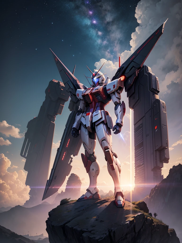 masterpiece,SF,masterpiece,The super-huge new Mobile Suit Gundam,Next Generation,future,cool,Red, black and purple design,Overall Image,Stunning visuals,Beam Saber,cyber punk,Ultra HD,Giant angel wings growing,Combat Robot,new gundam,Science fiction,A world beyond imagination,Skyscrapers,Evolving to infinity,future世界,new world,future都市