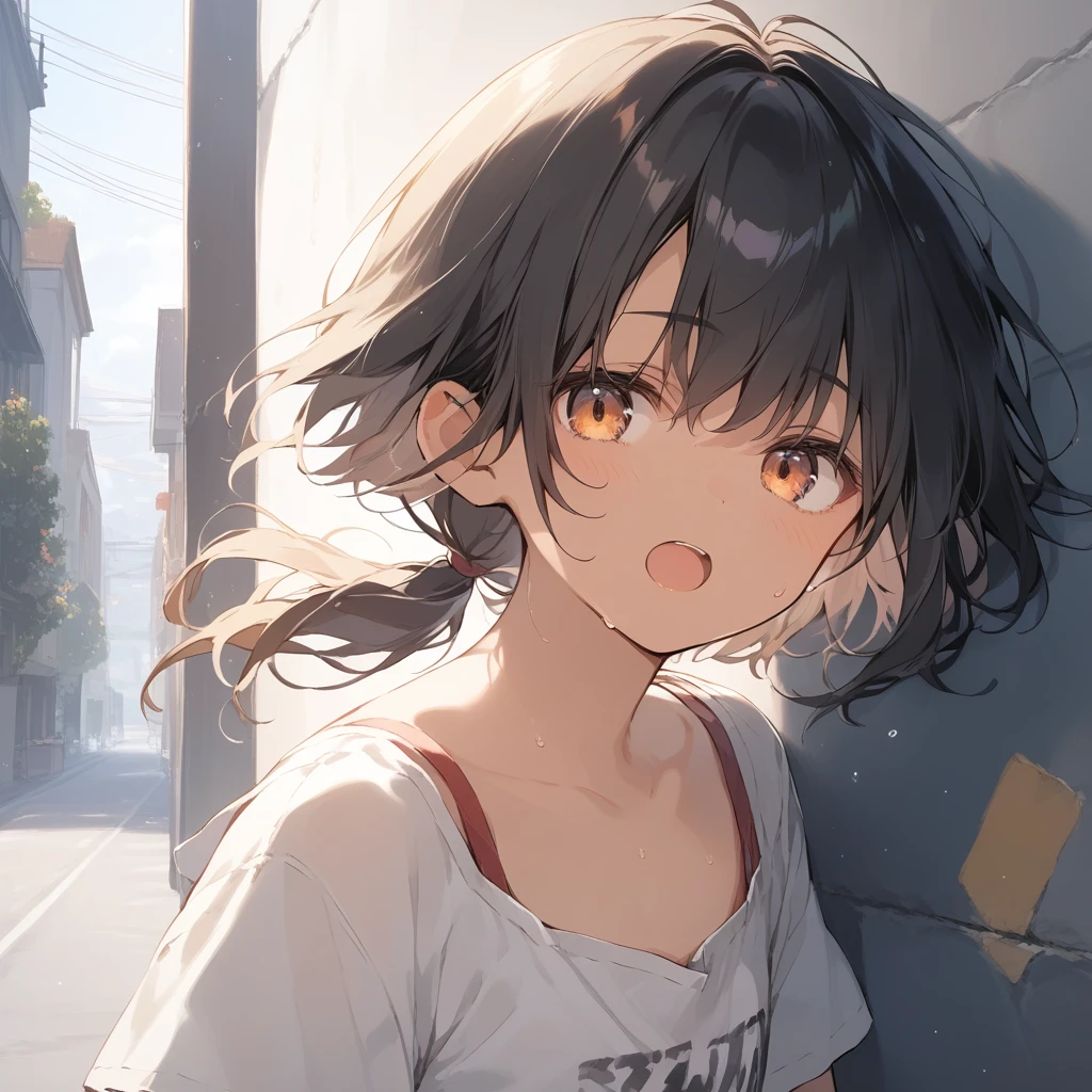 score_9, score_8_up, score_7_up, source_anime, best quality, masterpiece, official art, absurdres, highres, ultra-detailed,waifu2x,Collection: Slice of Life,break,1girl, tomboy, dark-skinned female, short hair, low ponytail, flat chest, beautiful detailed eyes, shorts, sweat, open mouth, (yawn:0.3), sleepily, outdoors, wind,break,(clear line illustration:1.2), super detailed skin,very high resolution, very aesthetic, Best sexual lighting powered by famous artist, 8k,cute picture,beauty illustration,photoshop_(medium),,(Detailed Lighting),best anime 8k konachan wallpaper, pixiv contest winner,