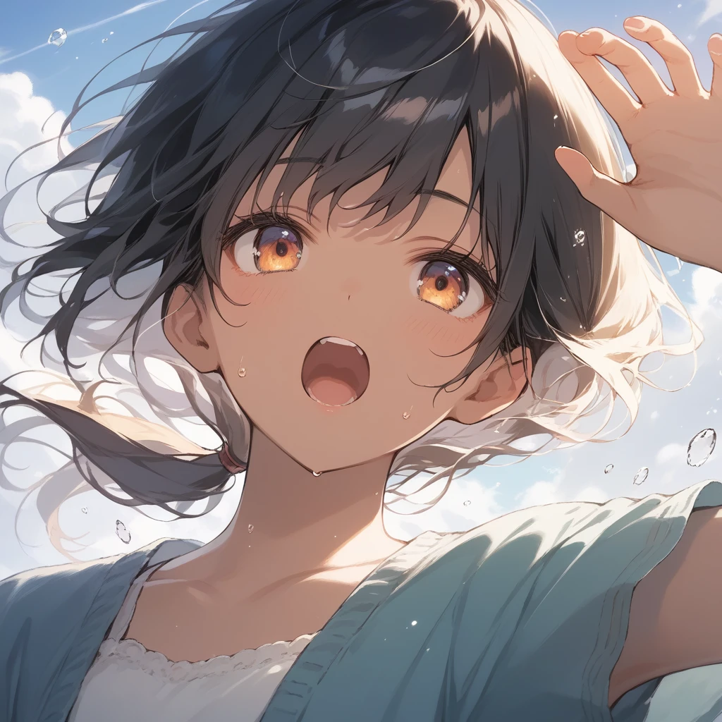 score_9, score_8_up, score_7_up, source_anime, best quality, masterpiece, official art, absurdres, highres, ultra-detailed,waifu2x,Collection: Slice of Life,break,1girl, tomboy, dark-skinned female, short hair, low ponytail, flat chest, beautiful detailed eyes, shorts, sweat, open mouth, (yawn:0.3), sleepily, outdoors, wind,break,(clear line illustration:1.2), super detailed skin,very high resolution, very aesthetic, Best sexual lighting powered by famous artist, 8k,cute picture,beauty illustration,photoshop_(medium),,(Detailed Lighting),best anime 8k konachan wallpaper, pixiv contest winner,