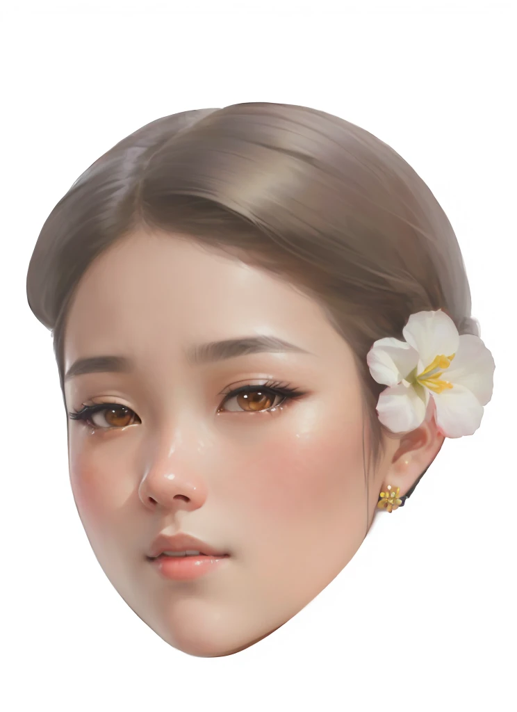 a close up of a woman with a flower in her hair, detailed face of a asian girl, realistic beautiful face, photorealistic beautiful face, digital art of an elegant, beautiful realistic face, south east asian with round face, digital art portrait, close up potrait, detailed attractive face, digital portrait, digital illustration portrait, detailed beautfiul face