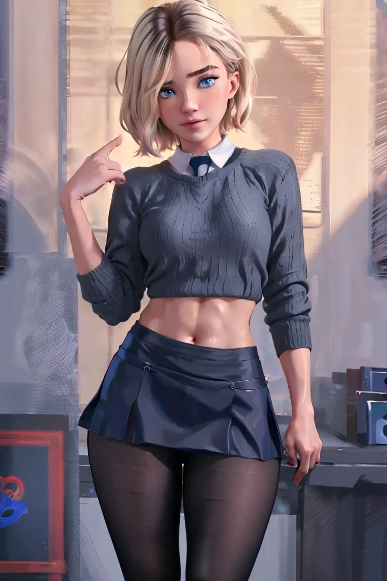 young gwen stacy school uniform upskirt panties pubic hair cameltoe pussy lips