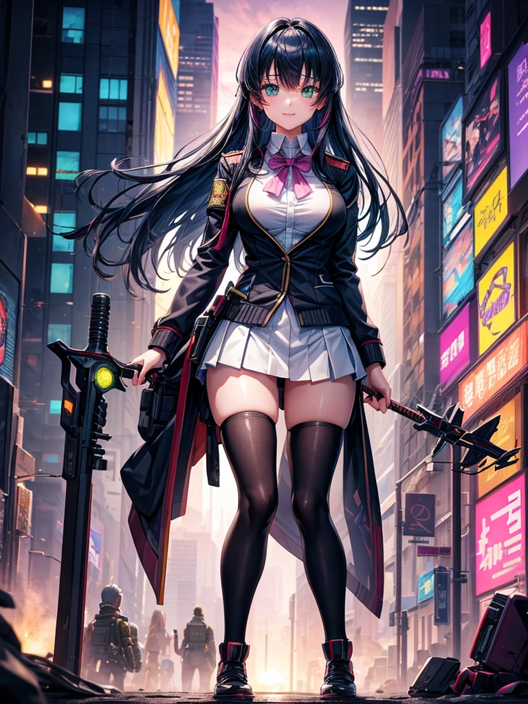 middle School girls,smile,beautiful,Beautiful girl from another world,Gun of the Future,Girl holding an assault rifle in her hand,leather jacket,The best quality to get you horny,Psychic,Wizard,Uniform and cardiganコーデ,battle,Colorfulな髪色,Perfect Girl,Super cute girl,Cyberpunk Background,Cute uniform,Uniform of the Future,Wearing a cardigan,Long Hair、Sparkling eyes,She has her bangs down,Colorful,Ultra HD,Young girl,sex,Green Eyes,Naughty Girls,Full body image,Big Breasts,Beautiful Girl's Paradise,Fashion Girl,Naughty Girls,Beautiful Girl Country,High-dimensional beautiful girl,A beautiful girl who transcends everything,So beautiful,Absurd,beautiful,