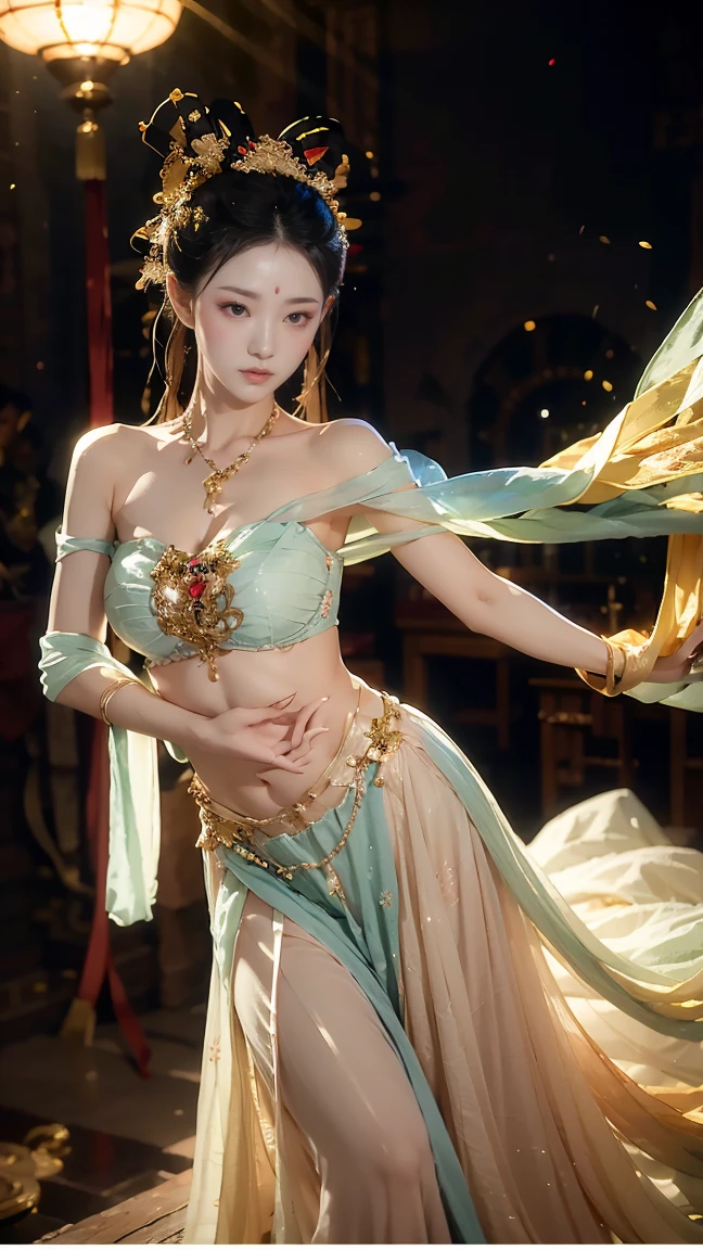 8K,best quality,Work,Very detailed,Ultra HD,Feel,Beautiful wallpapers,Best masterpiece,Tyndall effect,Reality,Highest Rendering,a chinese girl in transparent long white dress dance tango with a man in parklake in moonlight