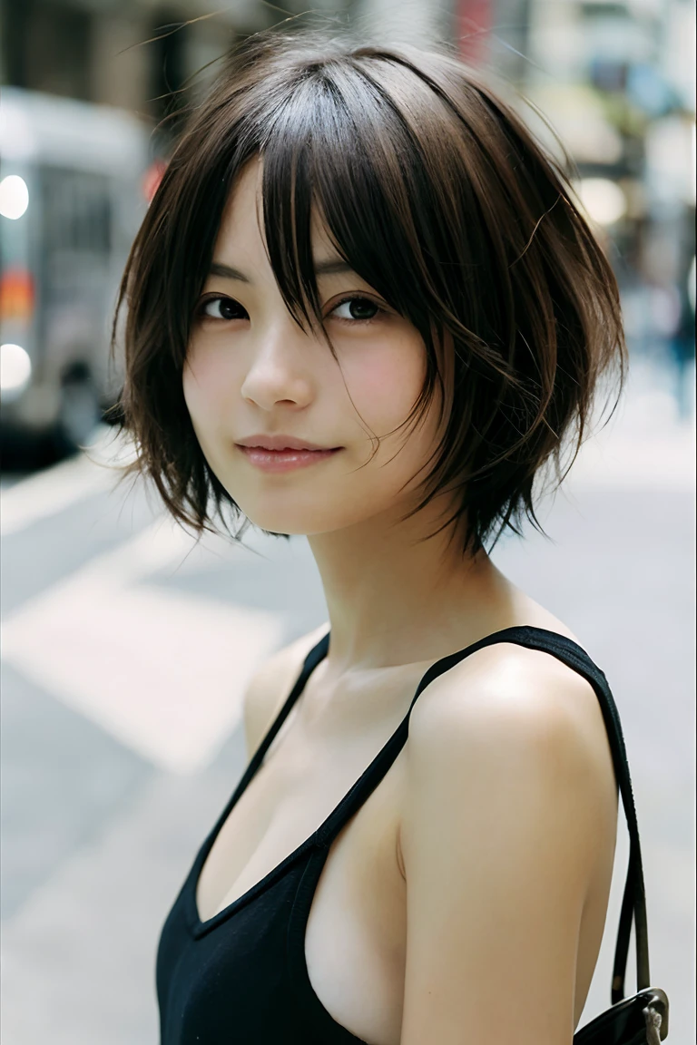 Anime girl short hair black and brown hair