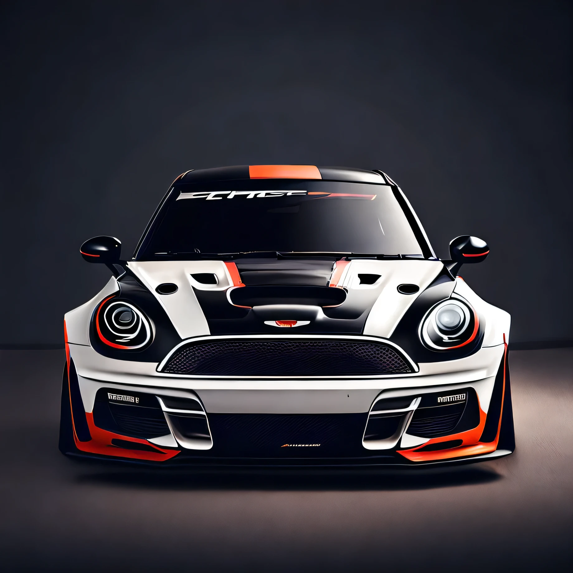 circle t-shirt graphic design, F56 Mini Cooper S matte grey and black roof and black bonnet stripes colour scheme, ((carbon fibre, Liberty walk ultra wide body kit)), aggressive stance ((background: racetrack, outside old industrial style building, large windows in background, bright sky, heavy industrial look, 8K quality, realistic, realism, sharp, detailed, ultrawide, , front profile, epic stance, epic ultra wide body kit, super low stance, aggressive looks , street, highly detailed clean, vector image, realistic masterpiece, professional photography, realistic car, flat black background, isometric, vibrant vector