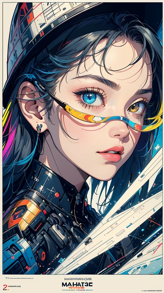 (((masterpiece, highest quality))),(((solo:1.2))),(((1girl:1.2))),32k wallpaper, very detailed, poster, vintage science fiction,(((((geometric cinematic movie poster))))), (bauhaus), shape,(((abstract))),(mid century modern),movie poster,(((((portfolio))))),(((((Close-up))))),(((((bust up))))),((((more various angle)))),(((highlight))),Vast landscape,((((heterochromia)))),(((complete. detailed face))),(((Extremely talented))),(((most complecated machine))),Colorful color scheme