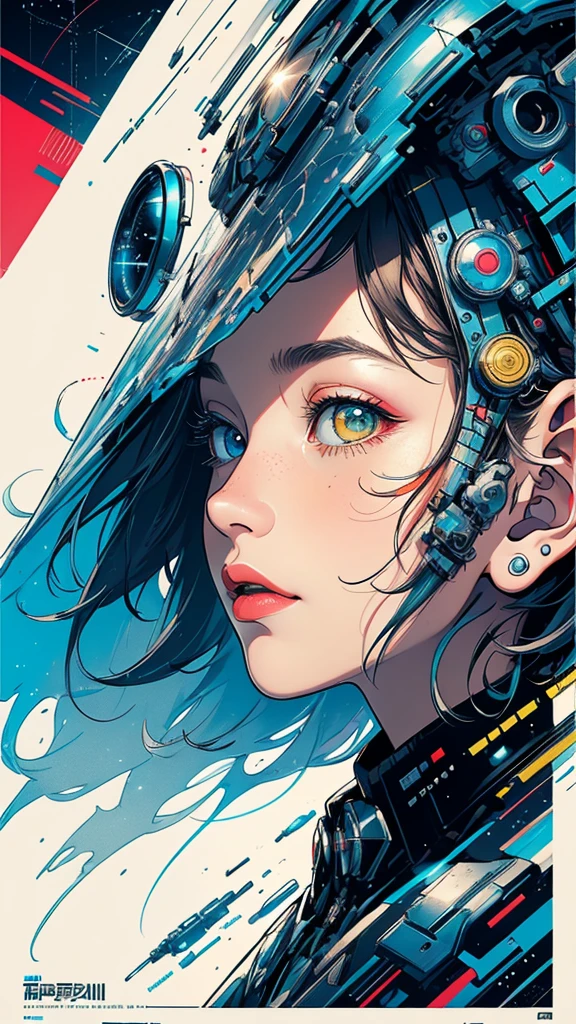 (((masterpiece, highest quality))),(((solo:1.2))),(((1girl:1.2))),32k wallpaper, very detailed, poster, vintage science fiction,(((((geometric cinematic movie poster))))), (bauhaus), shape,(((abstract))),(mid century modern),movie poster,(((((portfolio))))),(((((Close-up))))),(((((bust up))))),((((more various angle)))),(((highlight))),Vast landscape,((((heterochromia)))),(((complete. detailed face))),(((Extremely talented))),(((most complecated machine))),Colorful color scheme