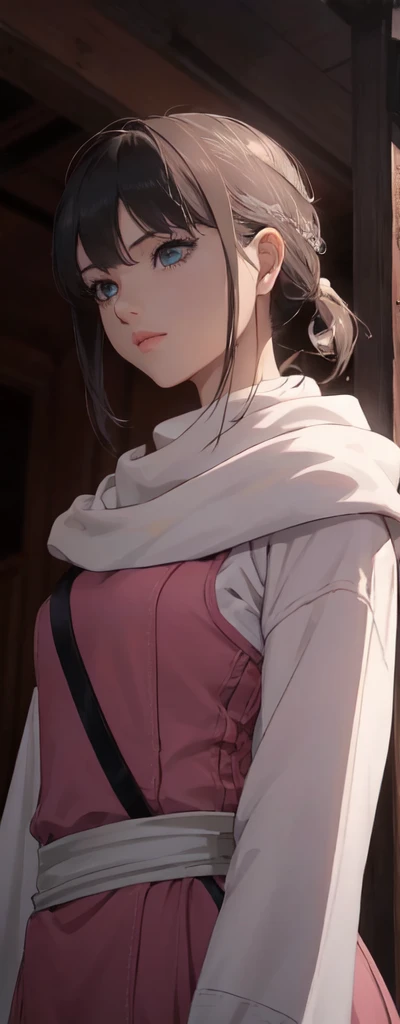 masterpiece), best quality, high resolution  1girl bob cut medium hair standing alone  profile image looking at viewer beautiful eyes beautiful face  extremely detailed pink clothing girly 井上 織姫