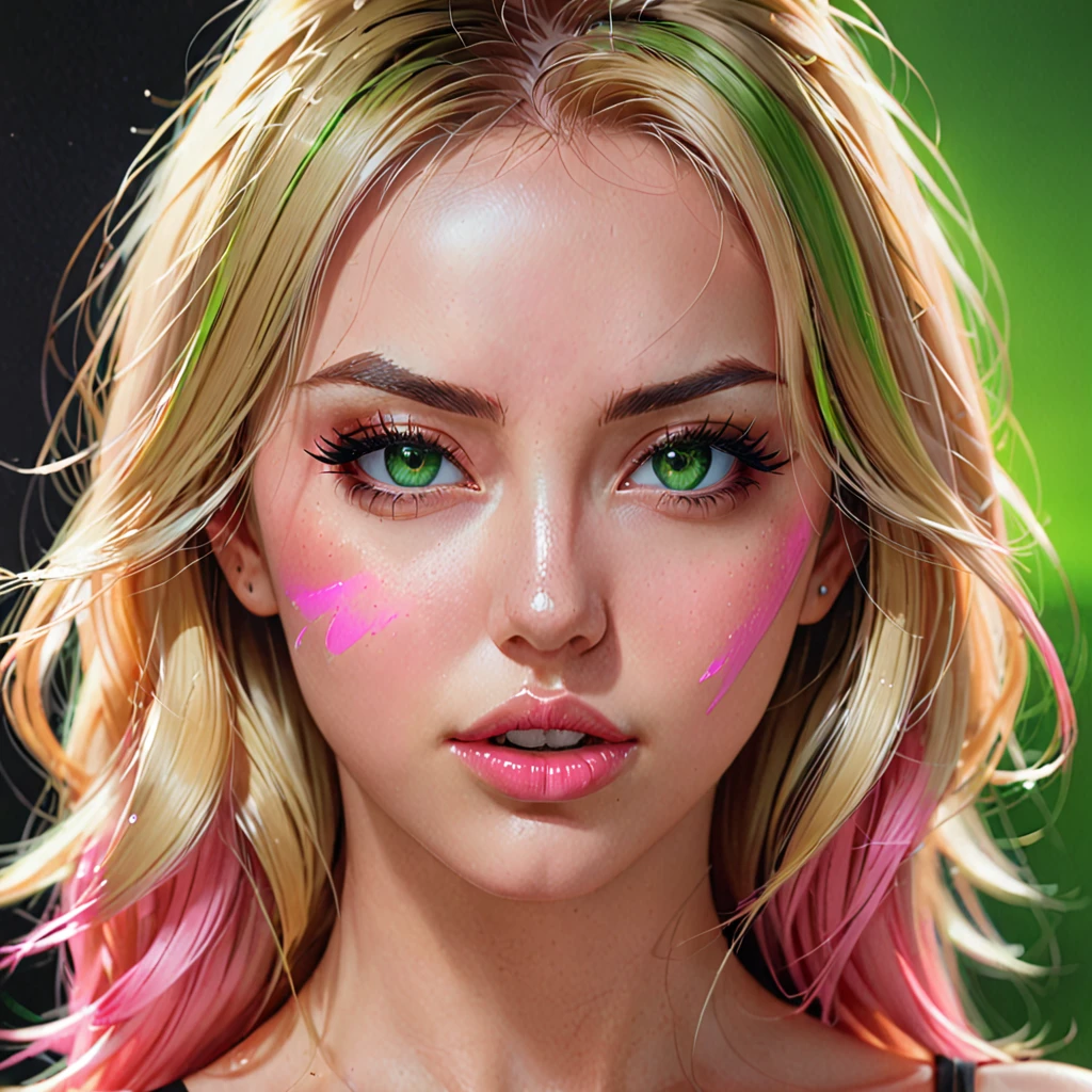 Oral rape of the woman blonde hair green eyes and pink batm and a black top, realistic art style, RossDraws portrait, Artgerm portrait, Anime realistic artstyle, 4K realistic digital art, 4K realistic digital art, 8K Artgerm Bokeh, DeviantArt Artstation CGScosiety, ArtGerm extremely detailed, made with anime painter studio, RossDraw digital painting, ( on face:1.3), ( on black top: 1.3)
