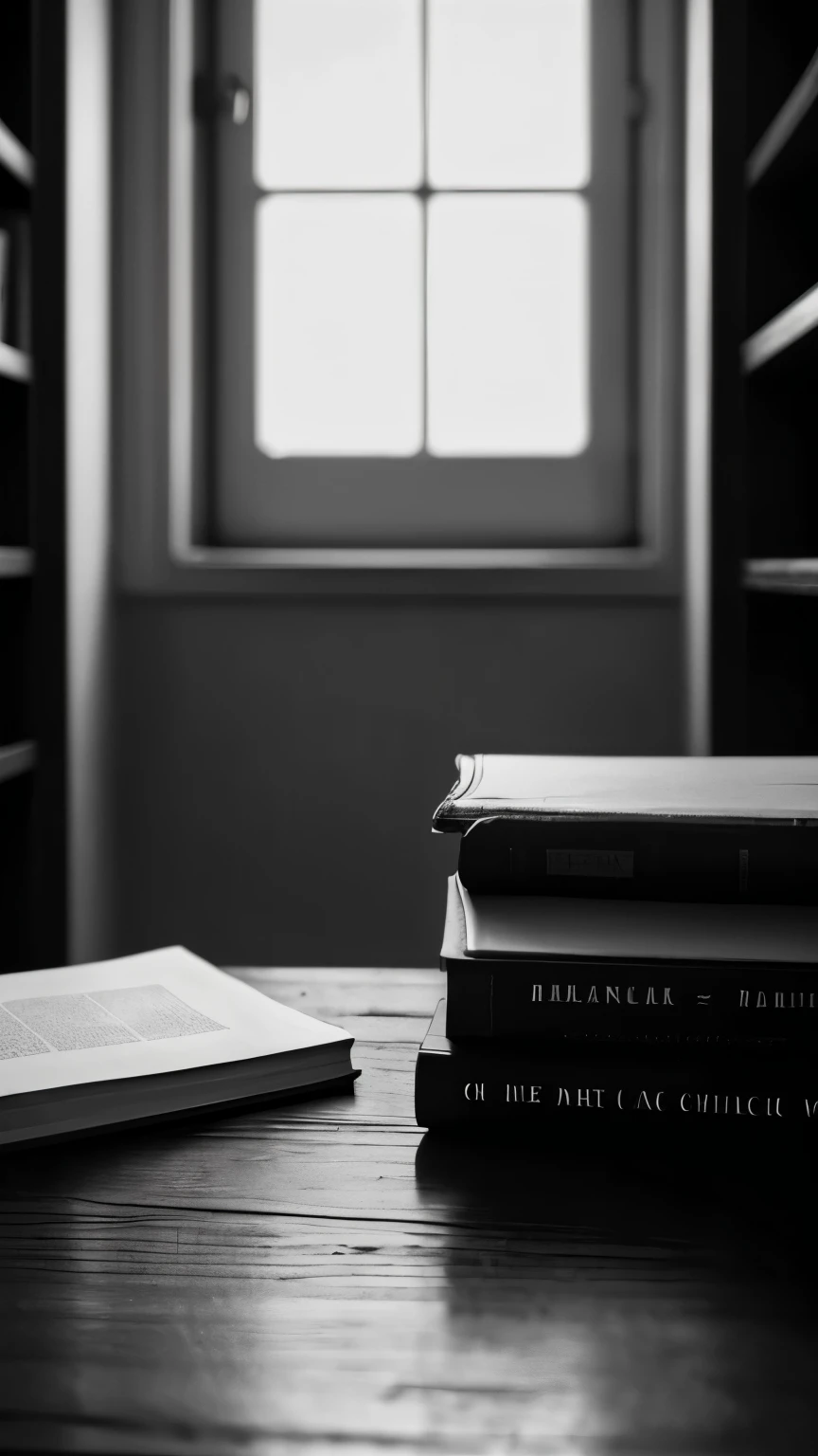 zoom in detailed of a desk with some closed books and a headphone, books, zoom in, detailed, focus on the book, dark academia aesthetic, dark academia aesthetics, dark and moody aesthetic, dark aesthetic, dark university aesthetic, black and white color aesthetic, dark academia, light academia aesthetic, darkwave goth aesthetic, dark vignette, goth aesthetic, studious chiaroscuro, dark setup, moody aesthetic, black and white