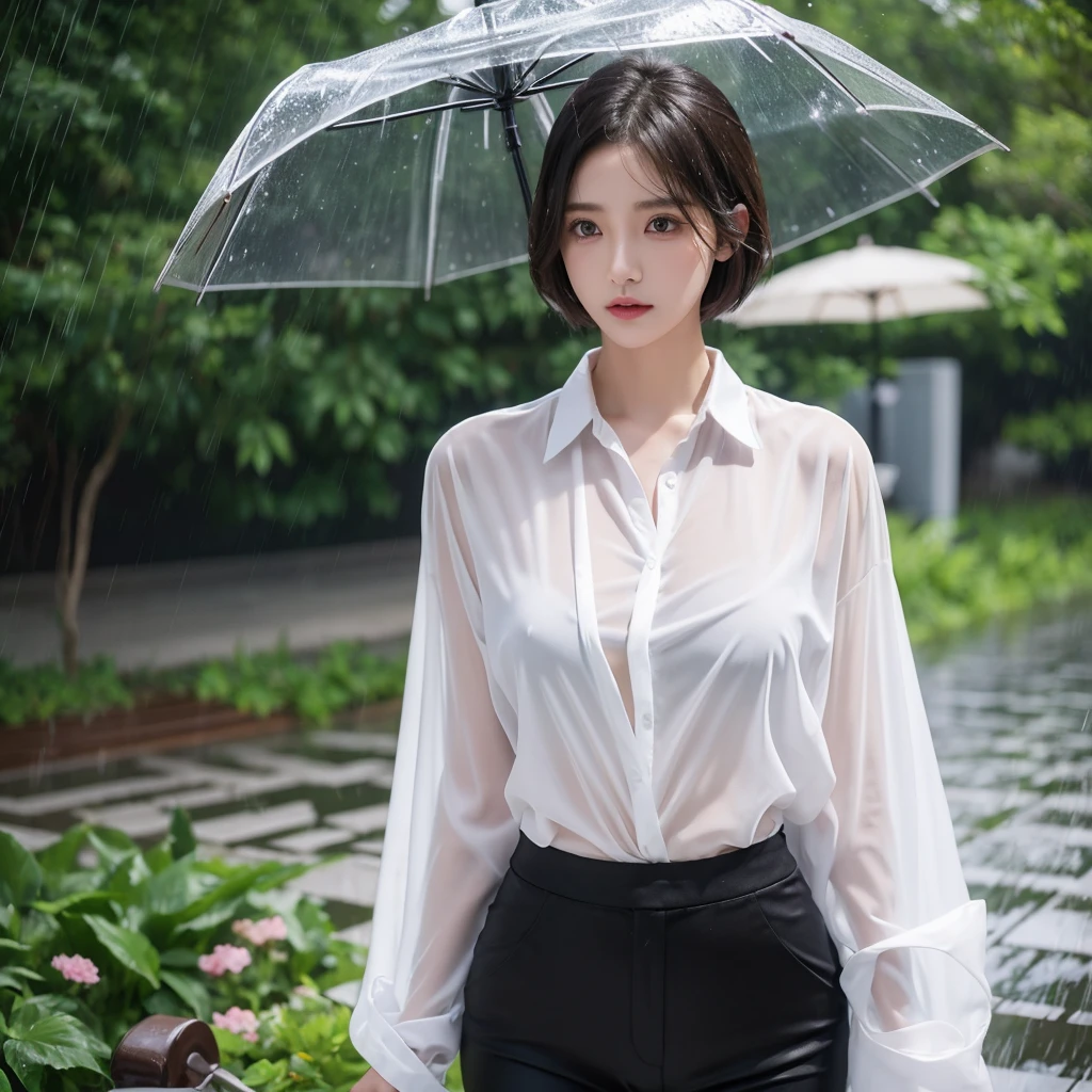 exy pose、Hair getting wet in the rain、Mr.々Hair style、Short Hair、Transparent shirt、Beautiful woman getting wet in the rain、typhoon、Get wet without an umbrella、Beautiful woman in the rain、雨で濡れたBeautyOL、Detailed face、Realistic、beautiful girl、Beauty、Office Lady Uniform、beauty、Beautiful woman、Narrow waist、Handsome woman、Tight pants look、suit、y pose、タイトなsuitパンツ、雨で濡れたsuit、Wet nakirt、See-through shirt、Shot in heavy rain、Naked shaudy colored underwears