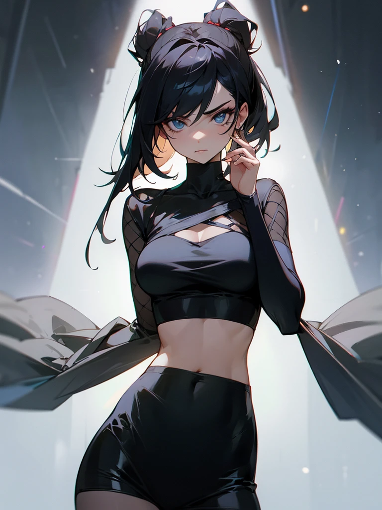 ((highest quality)),(ultra high resolution),(Super detailed), (best work of art), (1 young girl:1.5), beautiful and well-shaped face:1.5,(Beautiful skin with precise and detailed depiction:1.6),(sports bra and waist band nylon shorts ),gorgeous, masterpiece, best quality, high-resolution, finely detailed, extremely detailed and beautiful, distinct-image, hourglass figure,, 1 girl, 18 year old teenager, solo, sharp facial features, oval shaped face. cherry red lips,. velvet-colored eyes, C-cup breasts, tall height(175cm), slim curves, toned body type, flowing waist length ink-black dark violet hair, small narrow waist, long and slender legs, curvy wide hips, modern athletic setting, lightly tanned white skin
