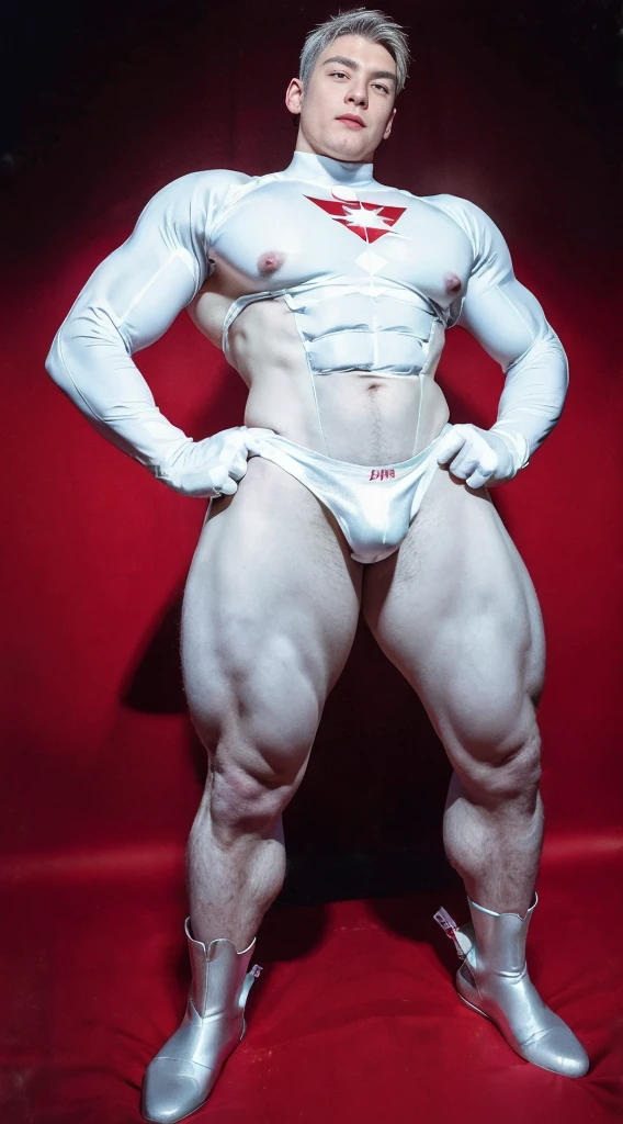 (realistic,hyper-detailed,8k,DC comic superhero,Captain Atom,captainatom),
(silver suit,silversuit),
(red gloves,redgloves),
(red boots,redboots) , unrealistic wide hips , unrealistic wide hips , plump hips ,  snatched waist , stiff nipples ,  nsfw , nsfw , eroticism , (((only boy , only male)))