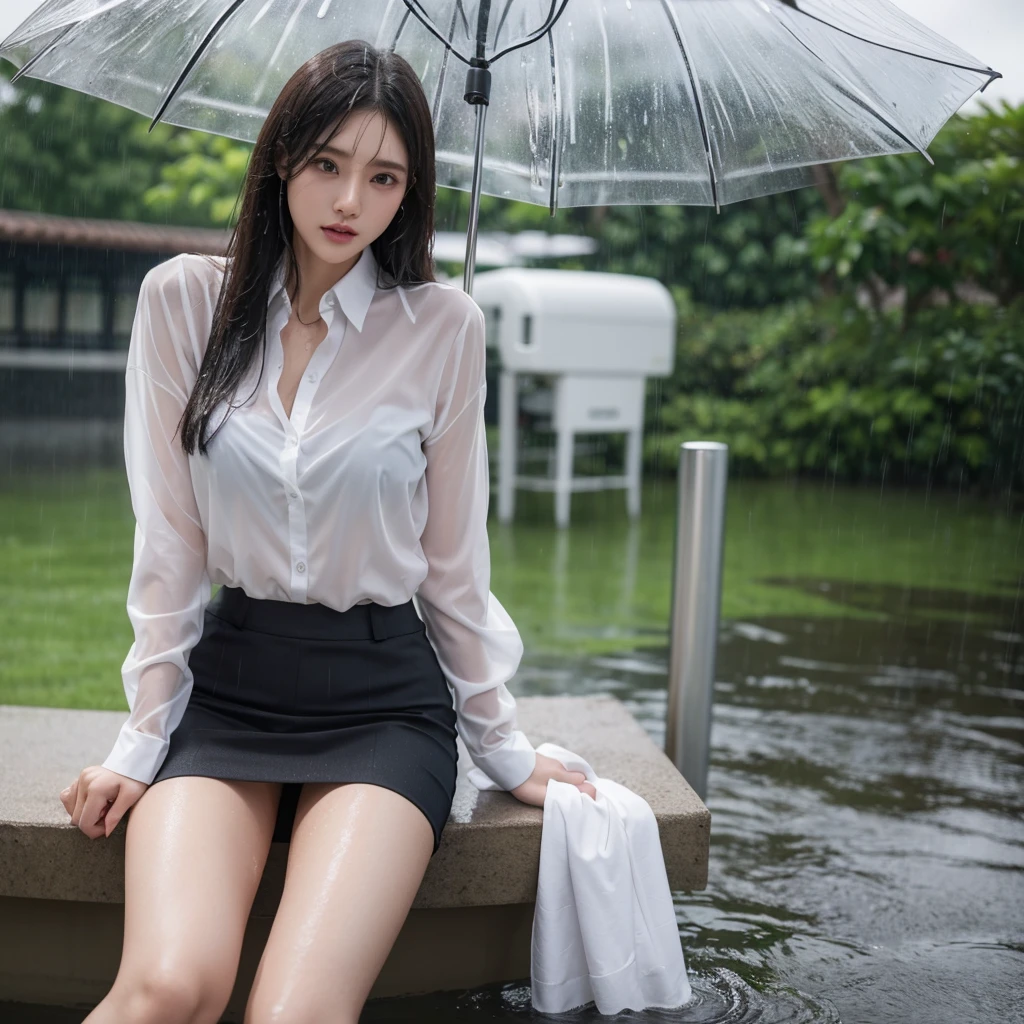 mini skirt、Leg spread、Hair getting wet in the rain、Transparent shirt、Beautiful woman getting wet in the rain、typhoon、Get wet without an umbrella、Beautiful woman in the rain、雨で濡れたBeautyOL、Detailed face、Realistic、beautiful girl、Beauty、Office Lady Uniform、beauty、Transparent nipples、Beautiful woman、Narrow waist、Handsome woman、Tight pants look、suit、Sexy pose、タイトなsuitパンツ、雨で濡れたsuit、Wet naked shirt、See-through shirt、Shot in heavy rain、Naked shirt
