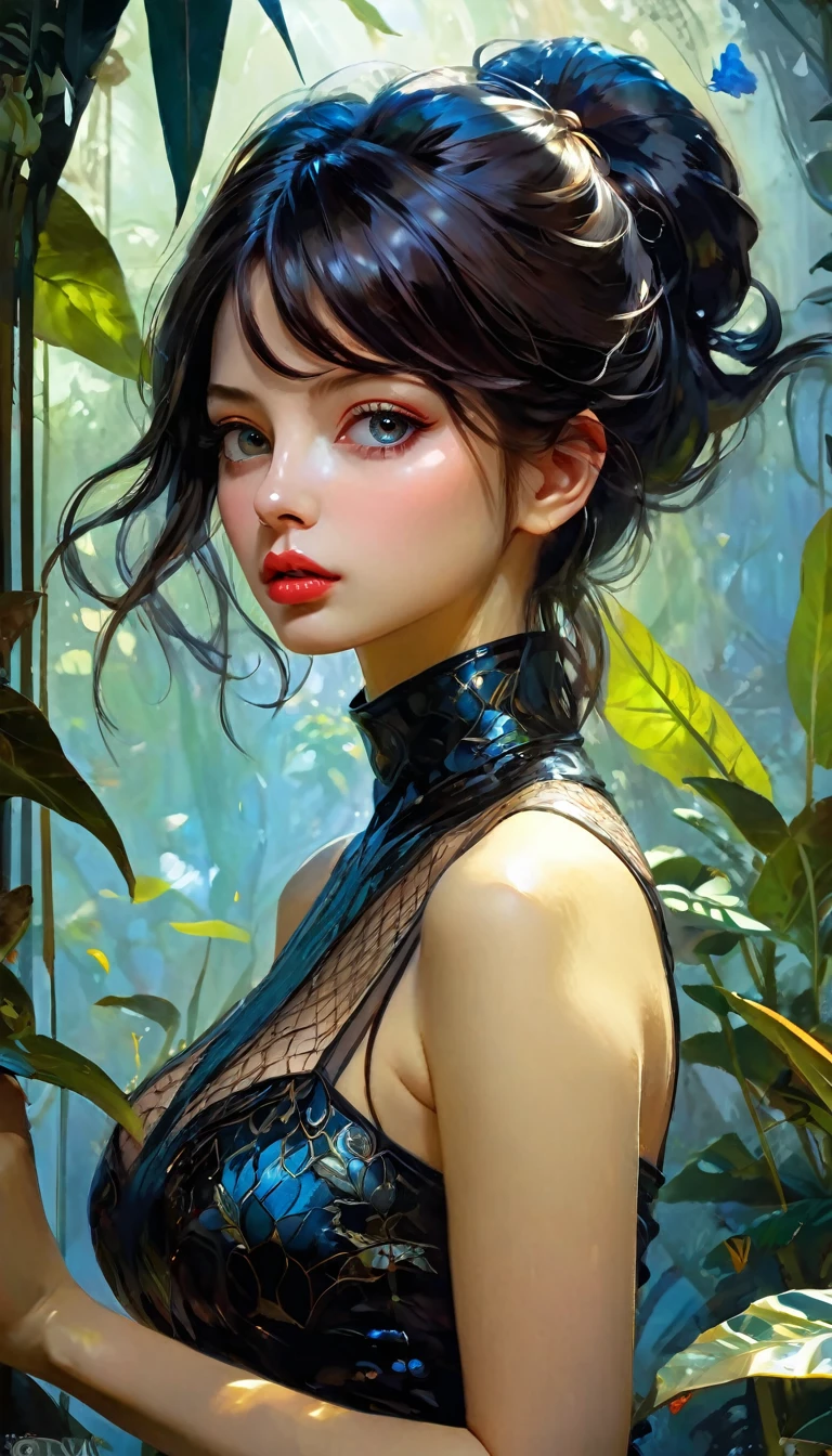 sexy sex in garden of eden, (best quality,4k,8k,highres,masterpiece:1.2),ultra-detailed,(realistic,photorealistic,photo-realistic:1.37),intricate details,vivid colors,sharp focus,professional,oil touch of surrealism,oil painting style,portrait,woman,beautiful detailed eyes,beautiful detailed lips,dreamlike atmosphere,shadow play,soft lighting,playful pose,dark hues,ethereal background,fantasy elements,texture,layered composition., Wadim Kashin inspired art